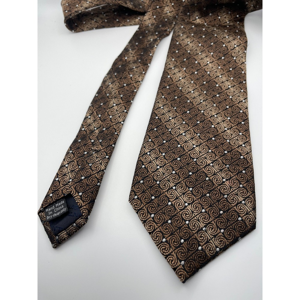 Pronto Uomo Couture Men's Silk Tie Brown Geometric Pattern Hand Made